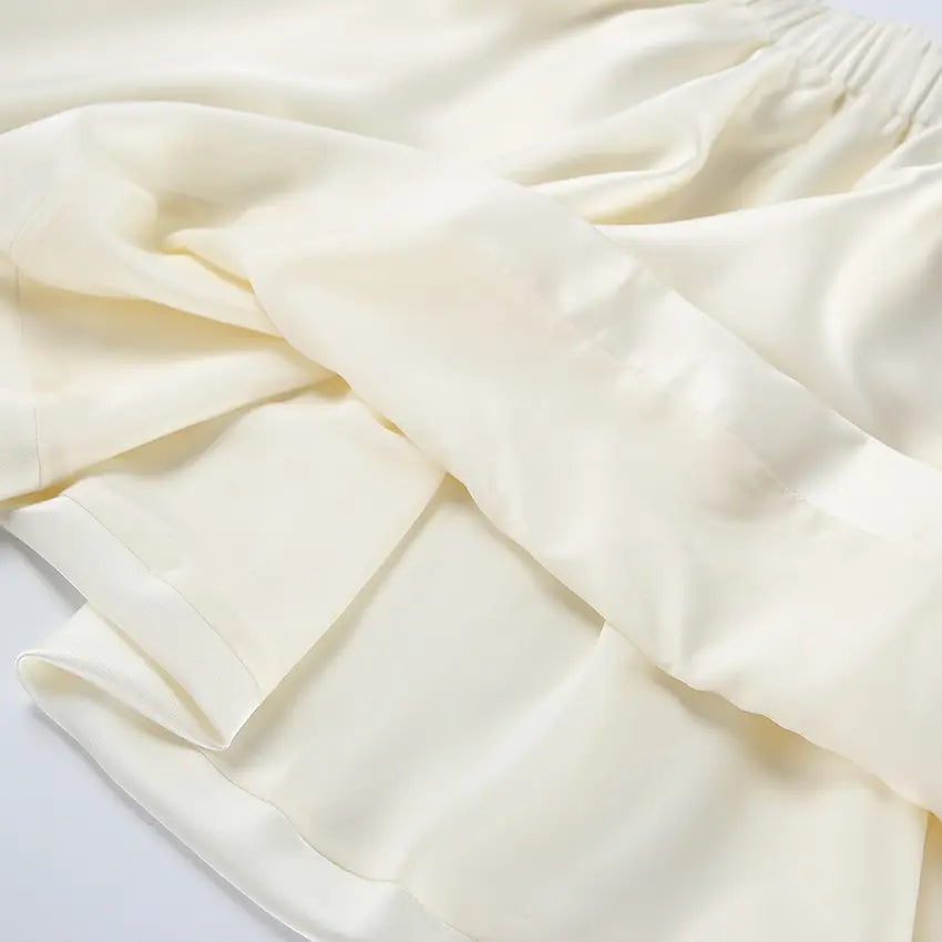 Close-up of skirt lining and satin skirt