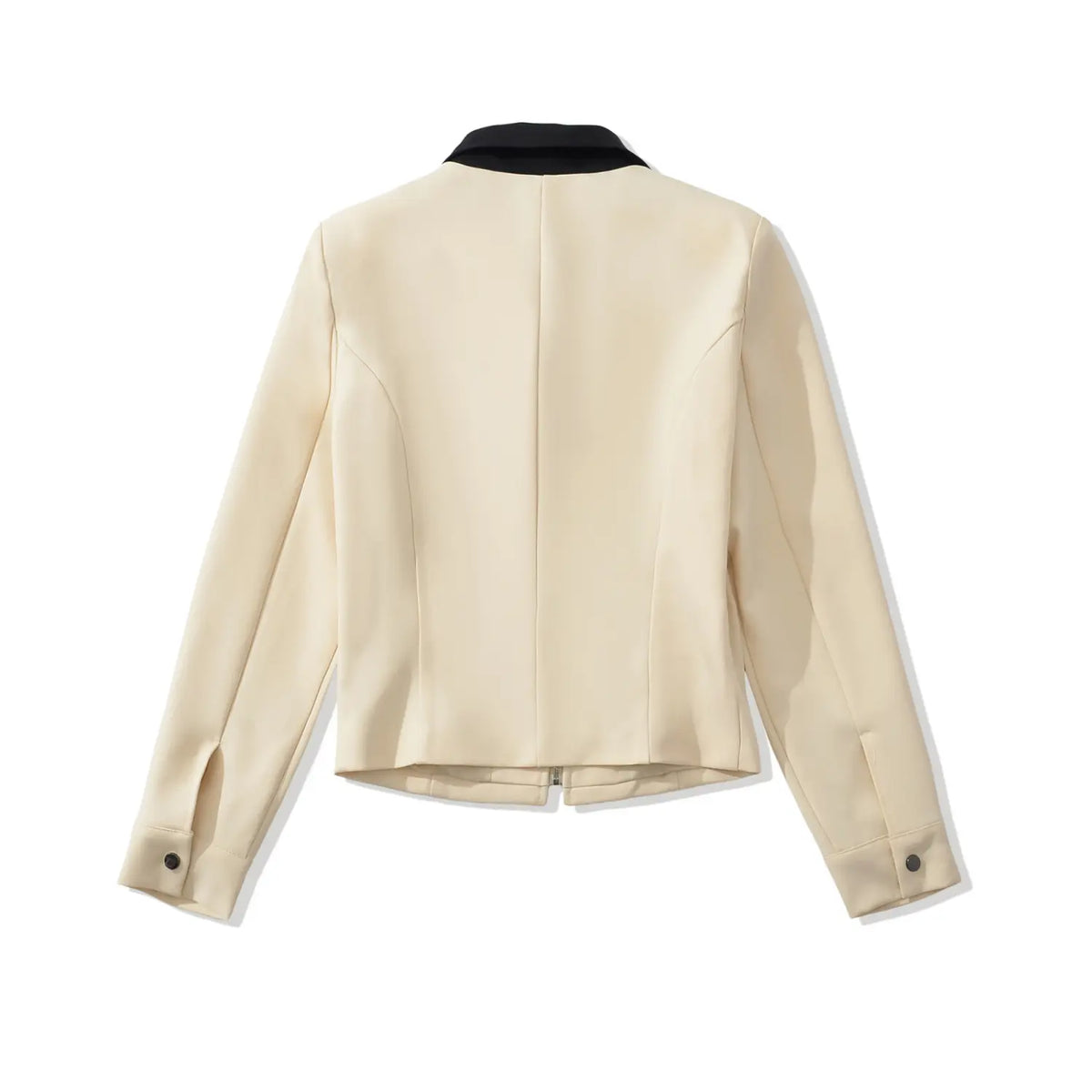 Cream contrast collar zip front cropped jacket, back flat lay