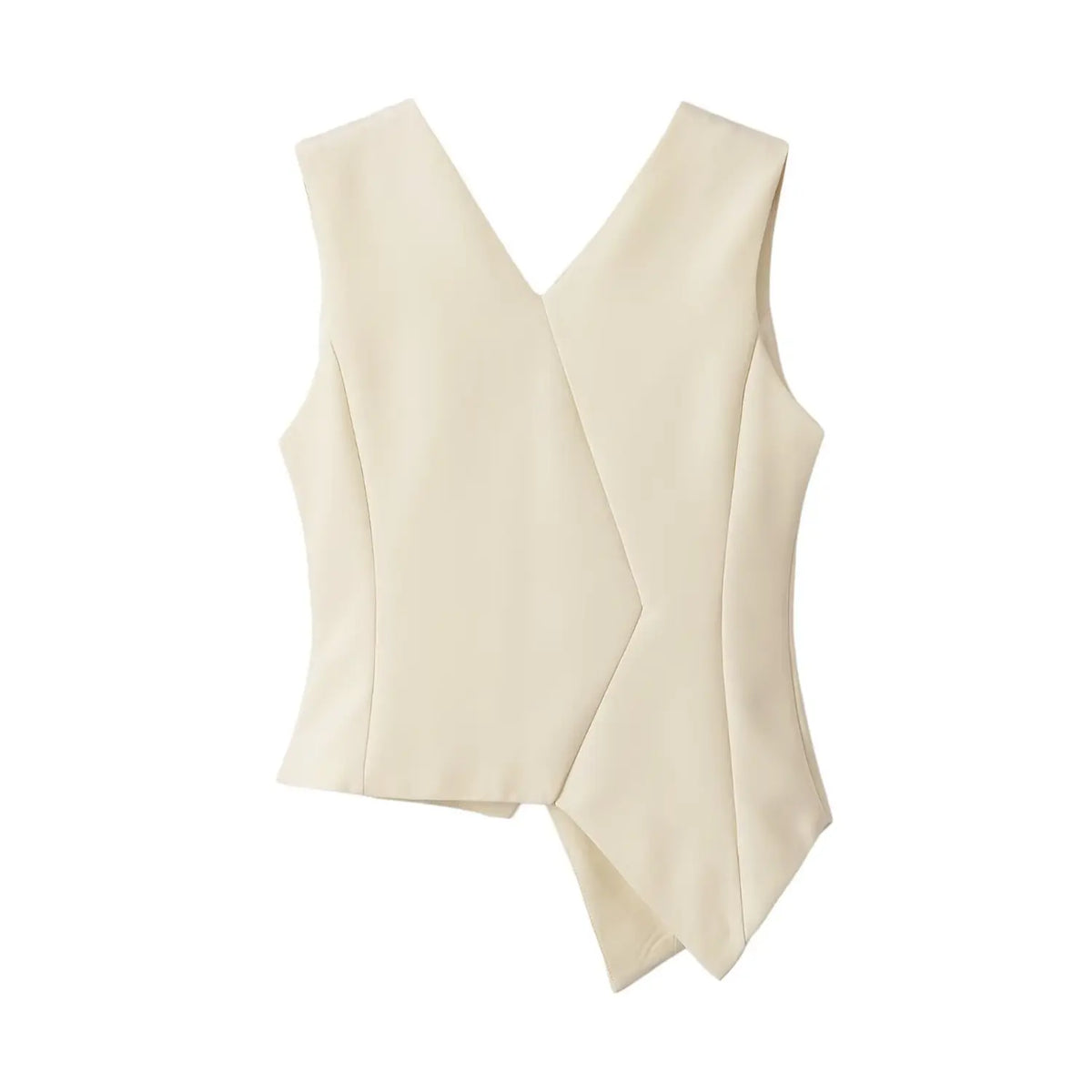 Back flat lay of cream double breasted v neck tailored vest
