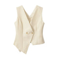 Front flat lay of cream double breasted v neck tailored vest