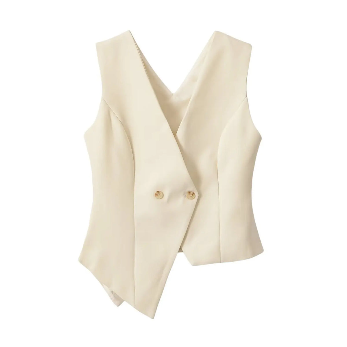 Front flat lay of cream double breasted v neck tailored vest