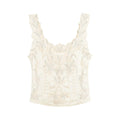 Cream satin camisole top with floral embroidery, front flat lay on white background
