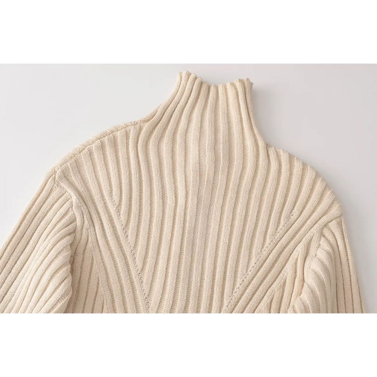 Close-up of back mock neck ribbing