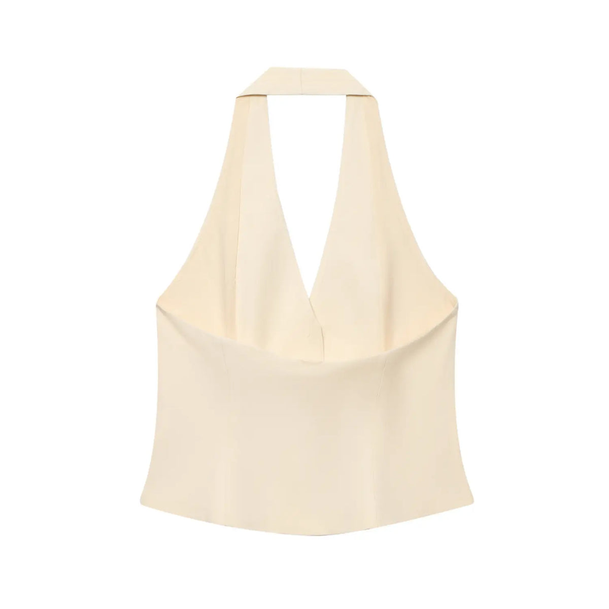 Back flat lay of cream halter neck button waistcoat