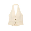 Front flat lay of cream halter neck button waistcoat