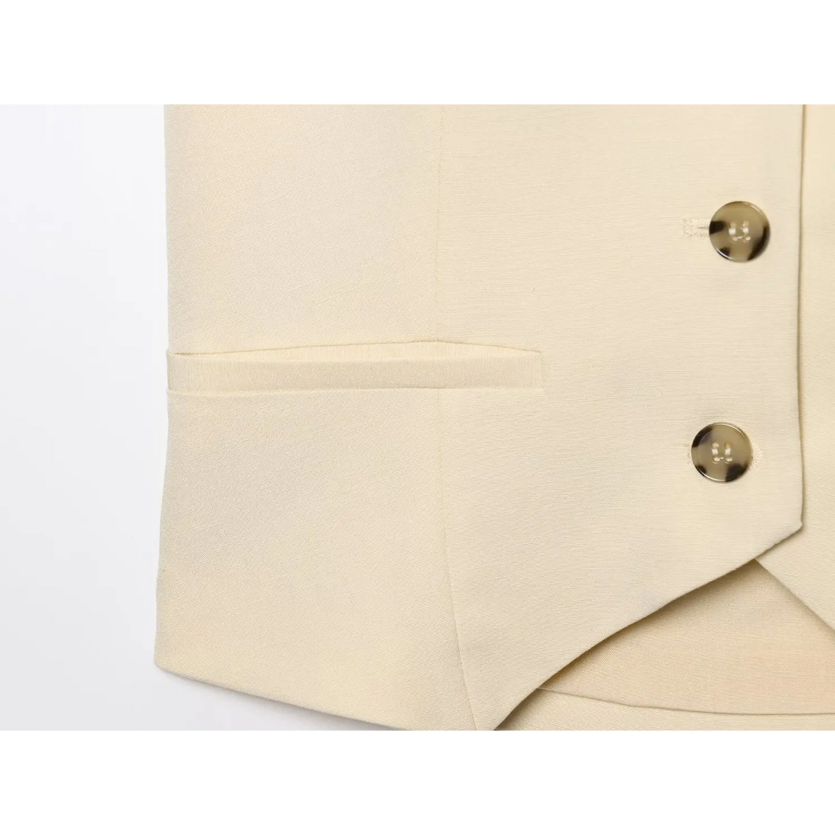 Close-up of welt pocket and side hem