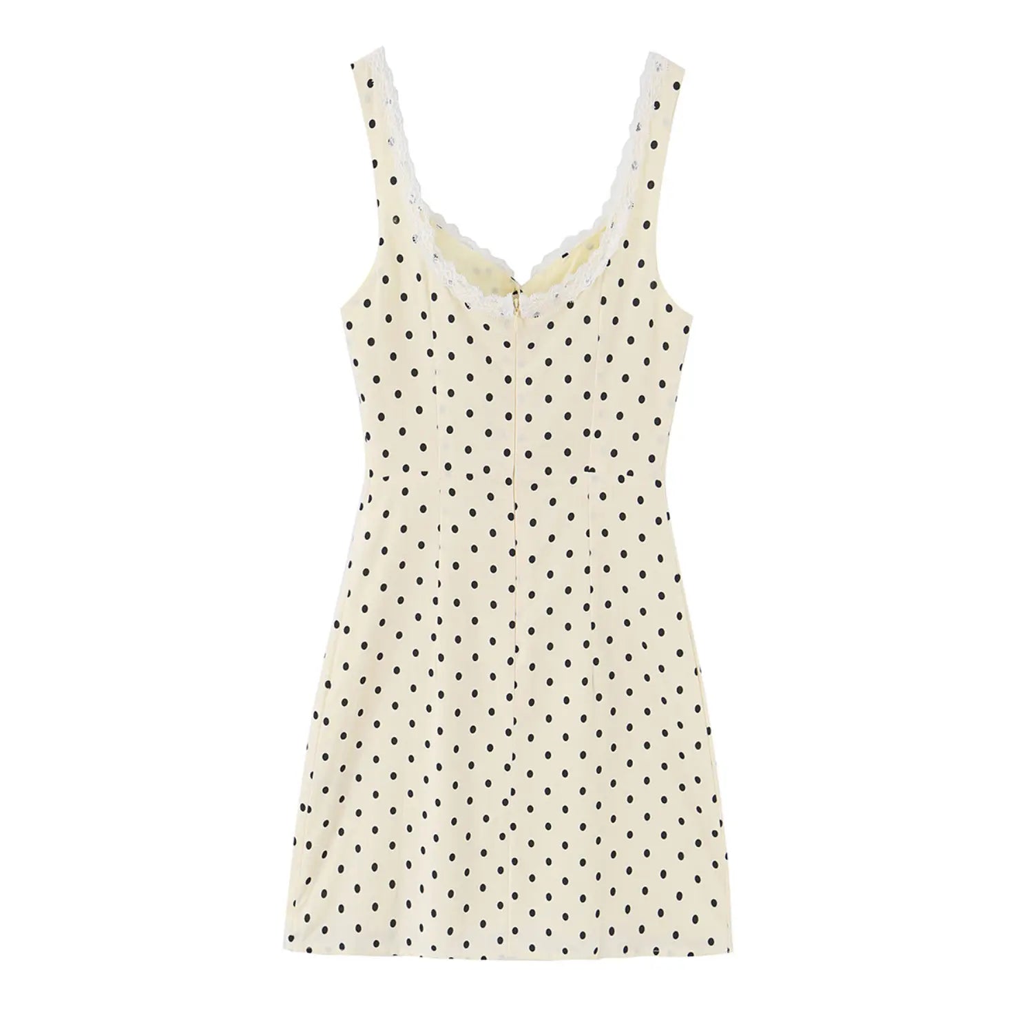 Alternative full back flat shot, fitted waist, hidden back zipper, sleeveless wide straps