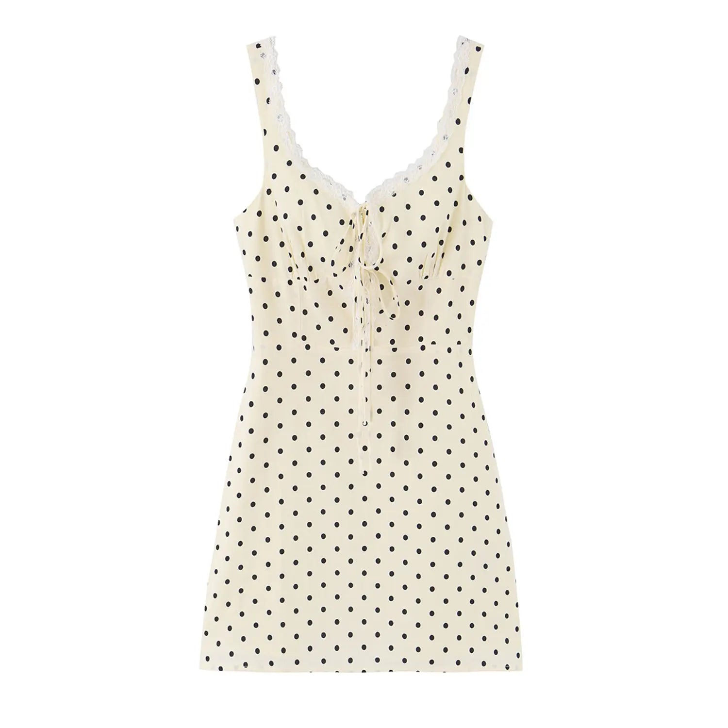 Alternative full front flat shot, bust ruched design, self lace tie bow at V neckline