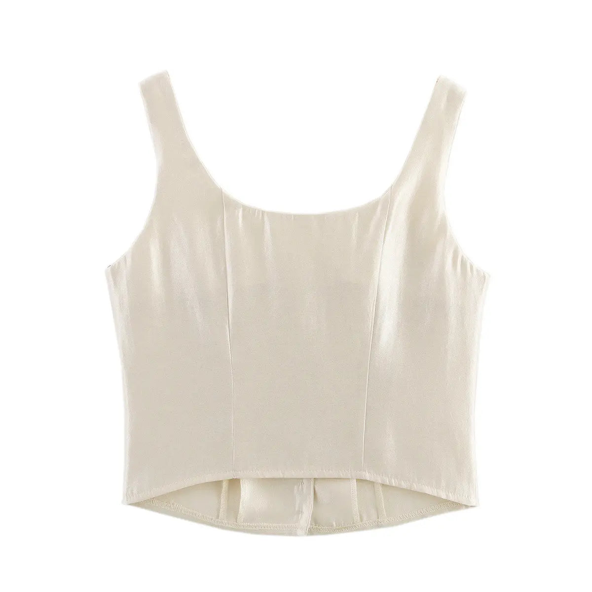 Cream square neck button front camisole crop top, back flat lay
