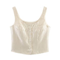 Cream square neck button front camisole crop top, front flat lay