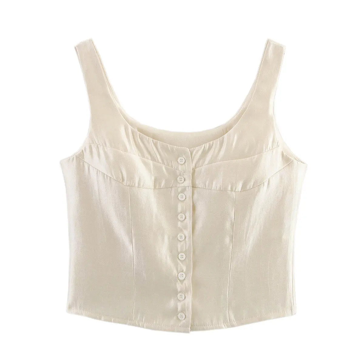 Cream square neck button front camisole crop top, front flat lay