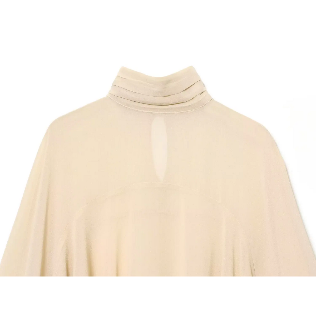 Close-up of back turtleneck and keyhole opening