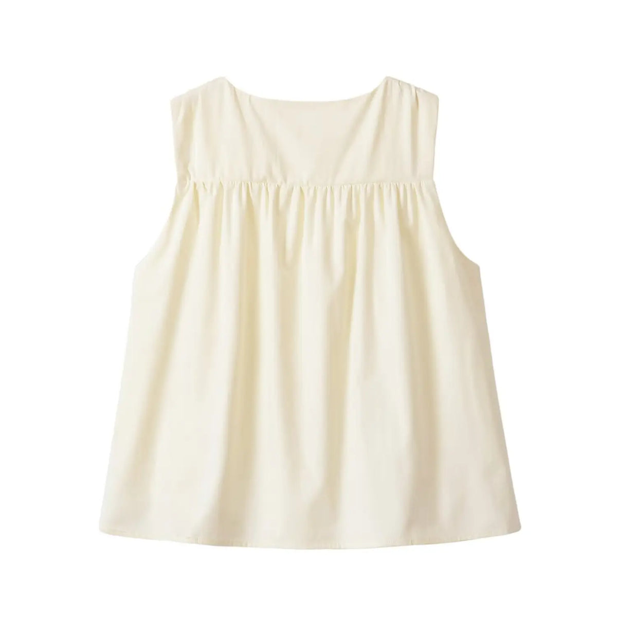 Back flat lay of cream v shape ruched sleeveless crop top