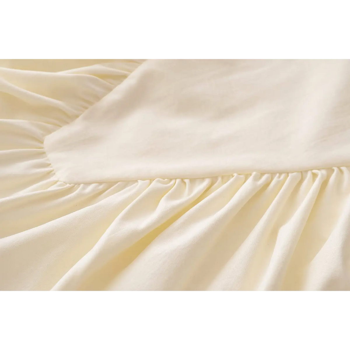 Close-up of v shape gathered seam stitching