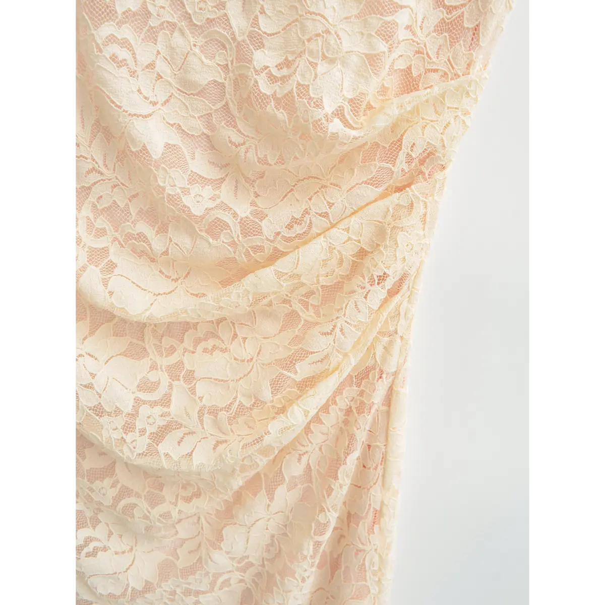 Close‑up view of cream floral lace fabric texture