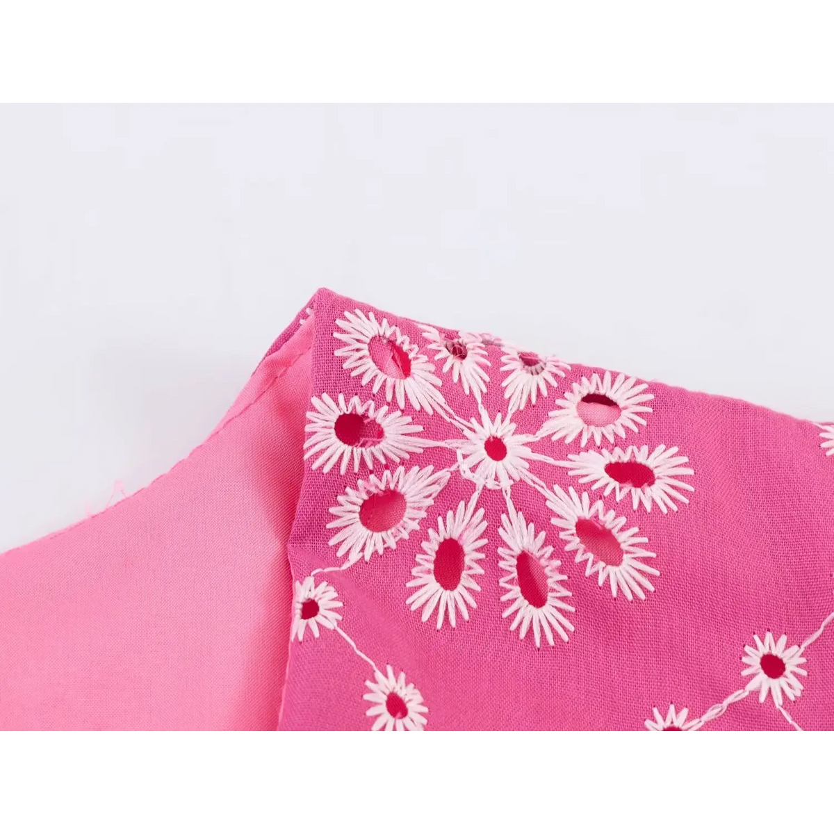 Close-up of eyelet embroidery corner detail