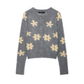 Grey daisy floral brushed knit cardigan, front flat lay