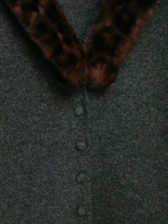 Macro close-up of knit buttons and fur collar