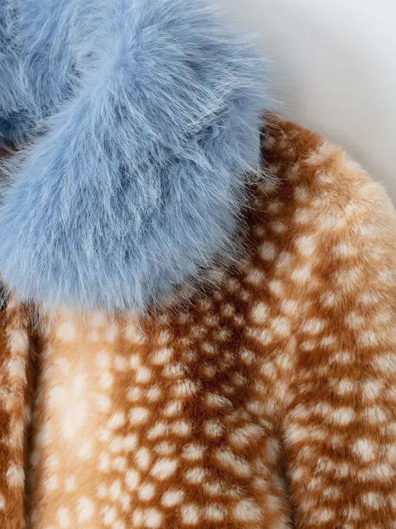 Macro close-up of light blue long fur collar texture