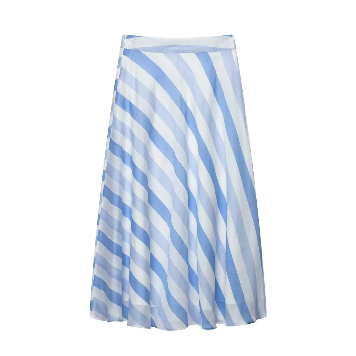 Back flat lay of diagonal stripe bias cut A-line midi skirt