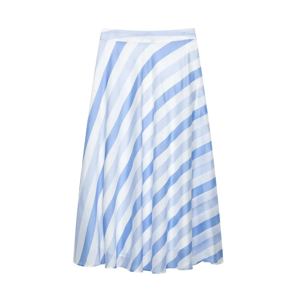 Front flat lay of diagonal stripe bias cut A-line midi skirt