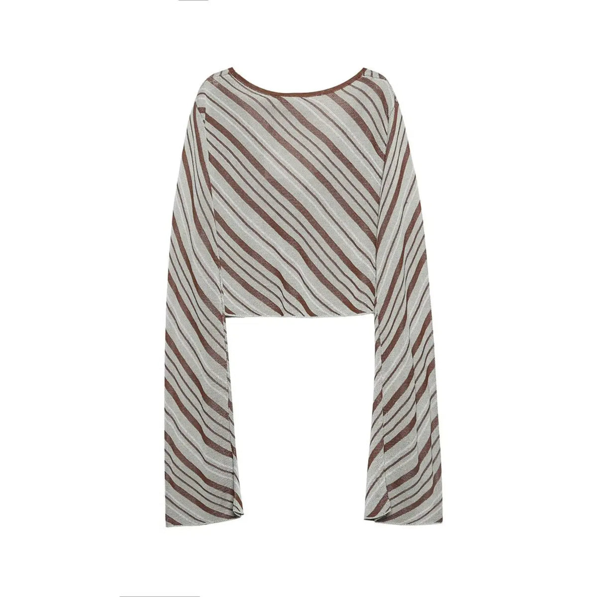 Back flat lay of diagonal stripe cropped V neck knit cardigan