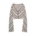 Front flat lay of diagonal stripe cropped V neck knit cardigan