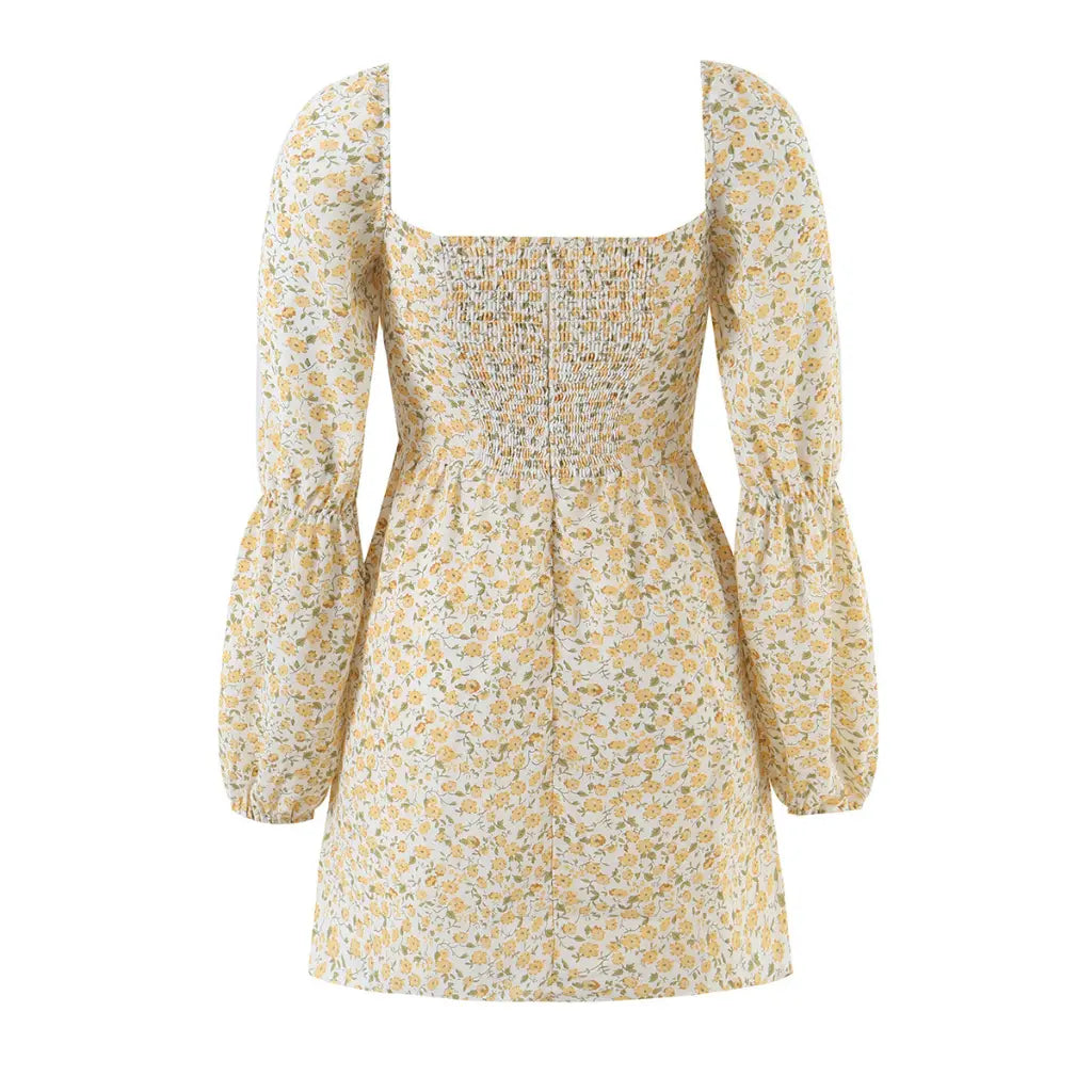 Ditsy floral square neck puff sleeve mini dress, back flat lay