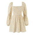 Ditsy floral square neck puff sleeve mini dress, front flat lay