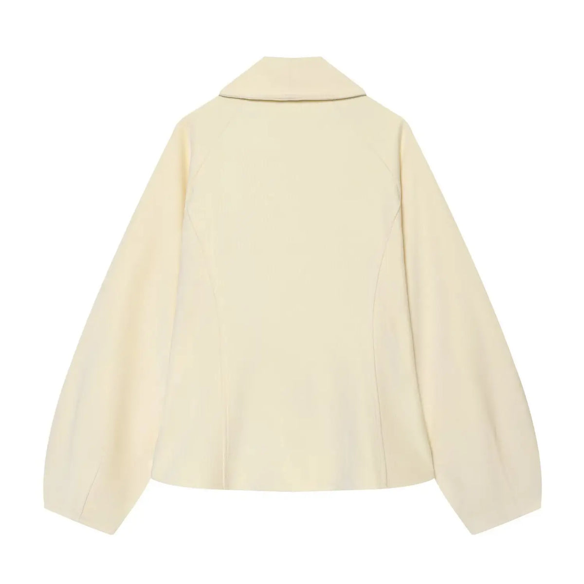 Back flat lay of cream double breasted cropped blazer