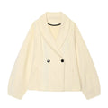 Front flat lay of cream double breasted cropped blazer