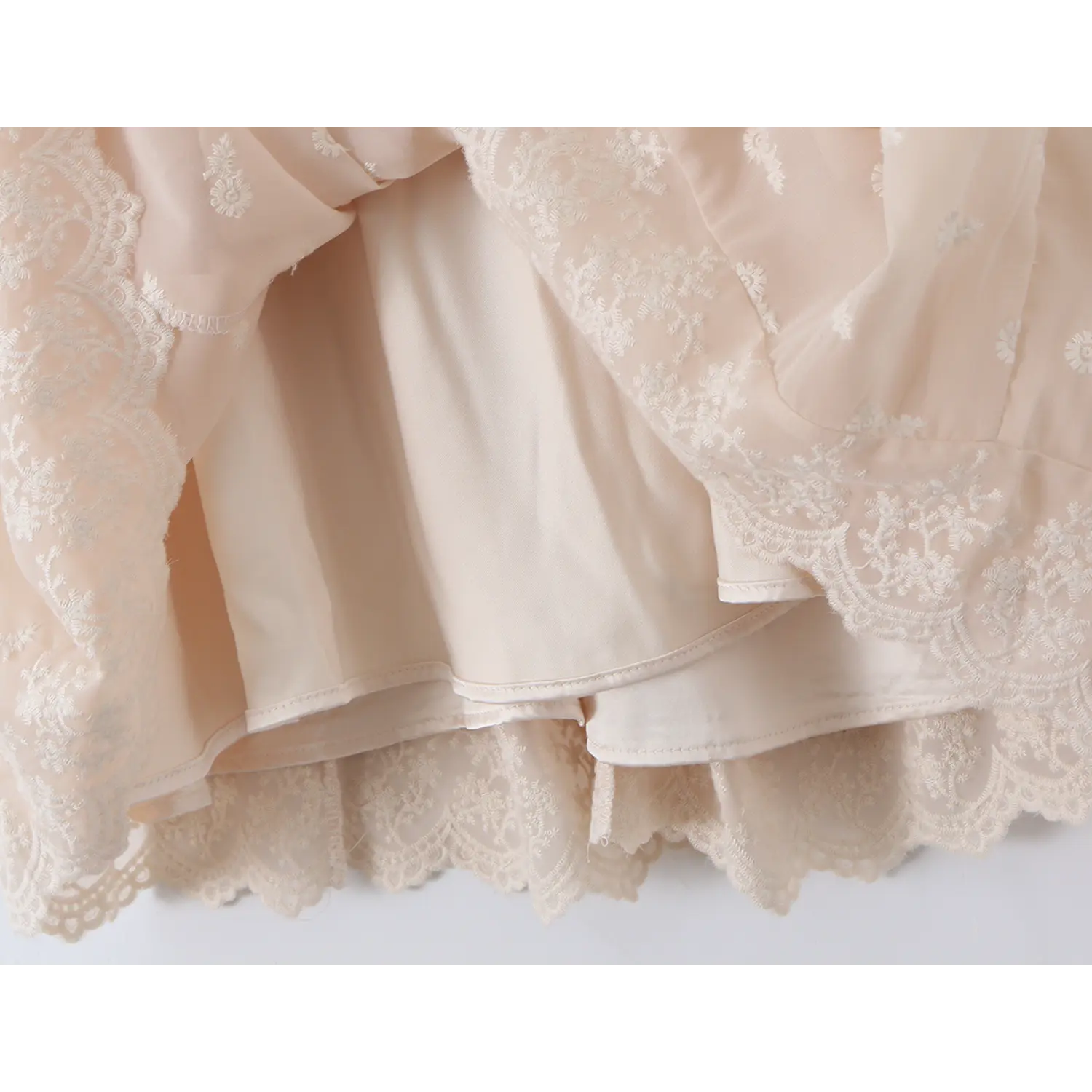 Dress full solid lining inner layer macro close-up, smooth non-sheer satin lining anti-irritant double layer inner structure craft shot