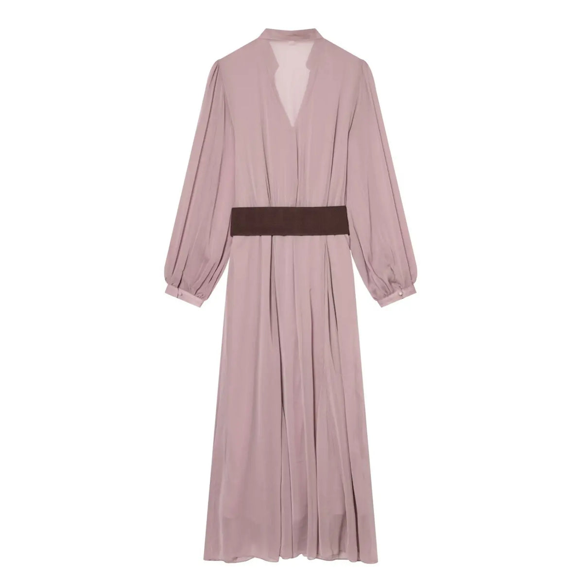 Dusty pink lace trim belted midi dress, back flat lay