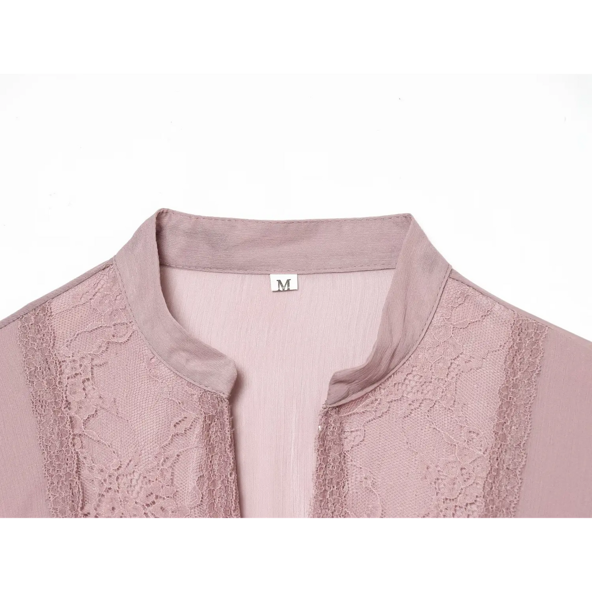 Close-up of stand collar and lace inset panel