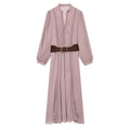 Dusty pink lace trim belted midi dress, front flat lay