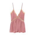 Front flat lay of dusty rose lace trim chiffon cami top