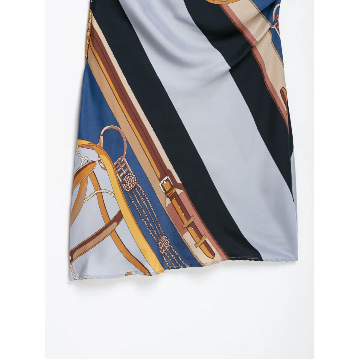 Close-up of satin fabric and belt print hem