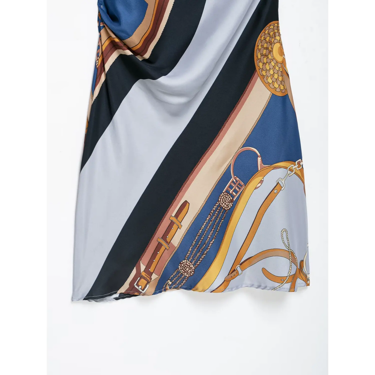 Close-up of equestrian belt and chain print