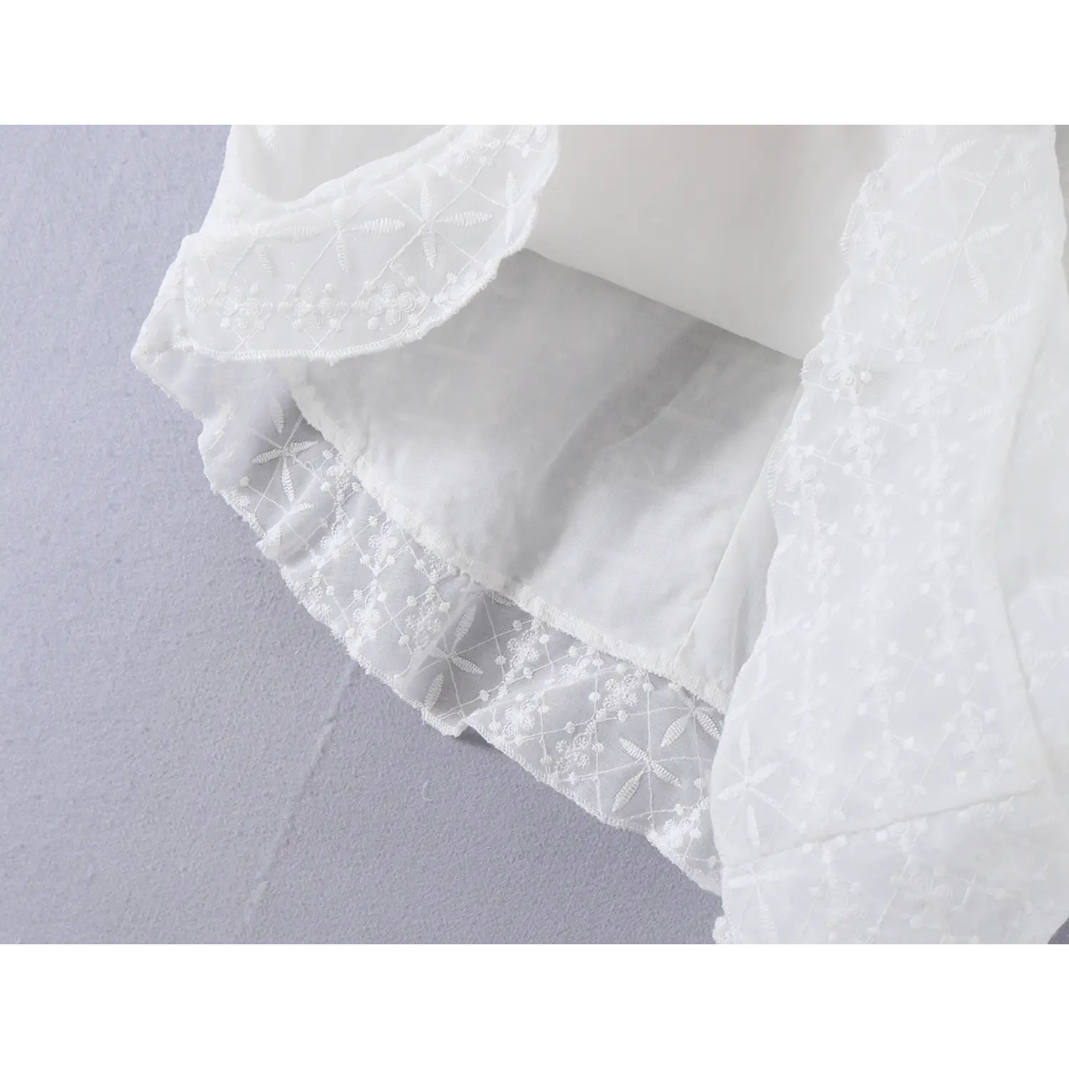 Eyelet dress full solid smooth lining inner macro close-up, matte non-sheer fabric anti-irritant double layer see-through proof hem lining craft shot