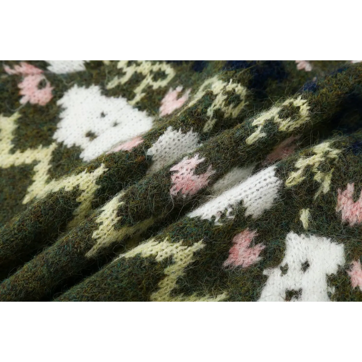 Close-up of draped fair Isle knit fabric texture
