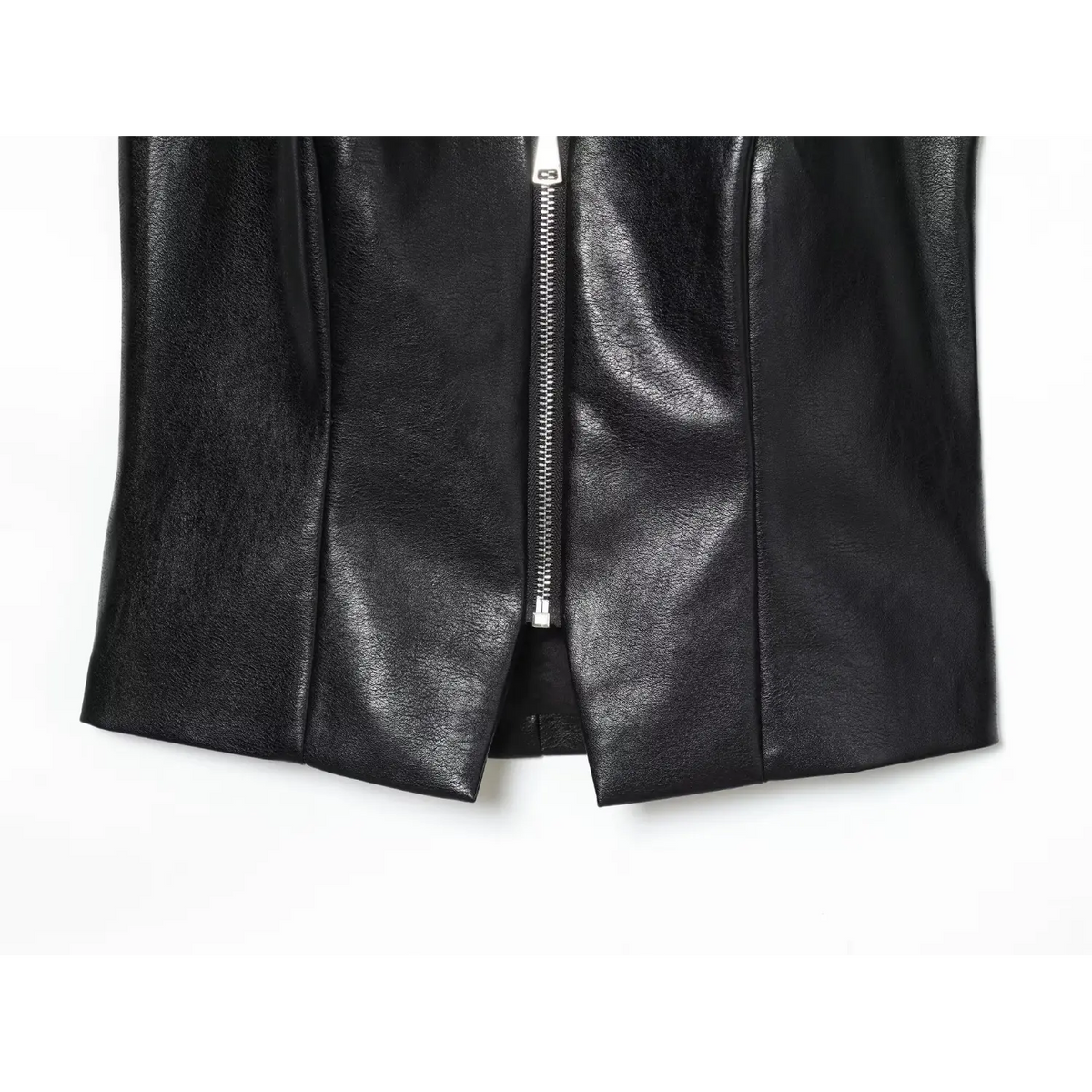 Close-up of black hem zipper slit