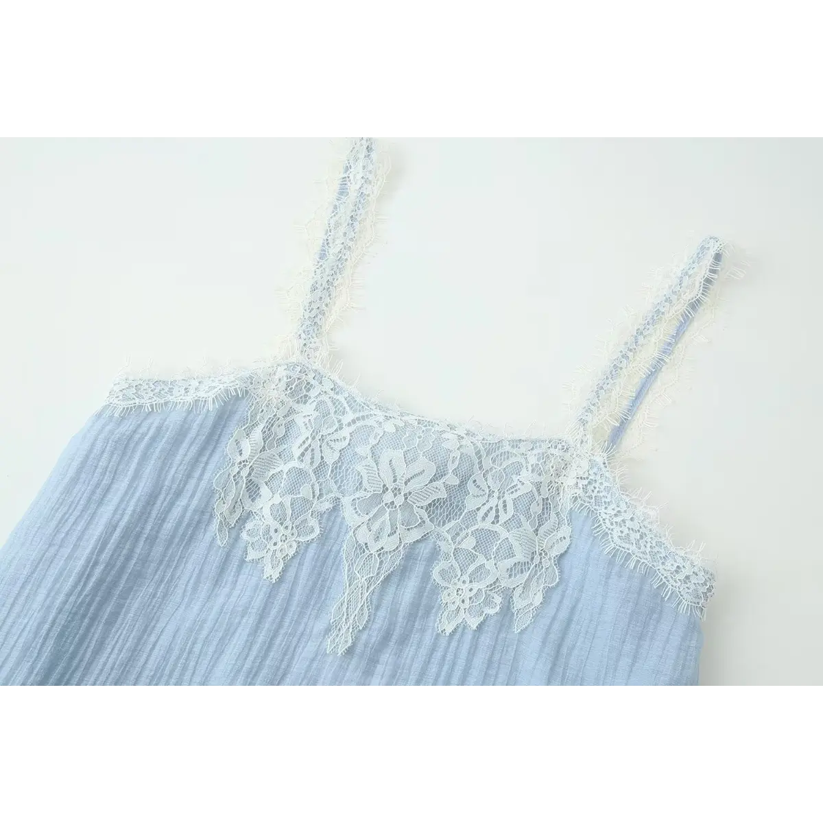 Exquisite floral lace ornament on chest, adding gentle romantic daily style.