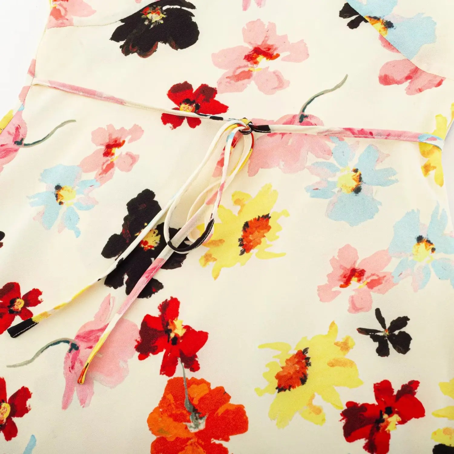 Floral chiffon fabric wrinkle texture macro shot, vintage watercolor oil flower all over print lightweight sheer soft drape breathable fabric shot