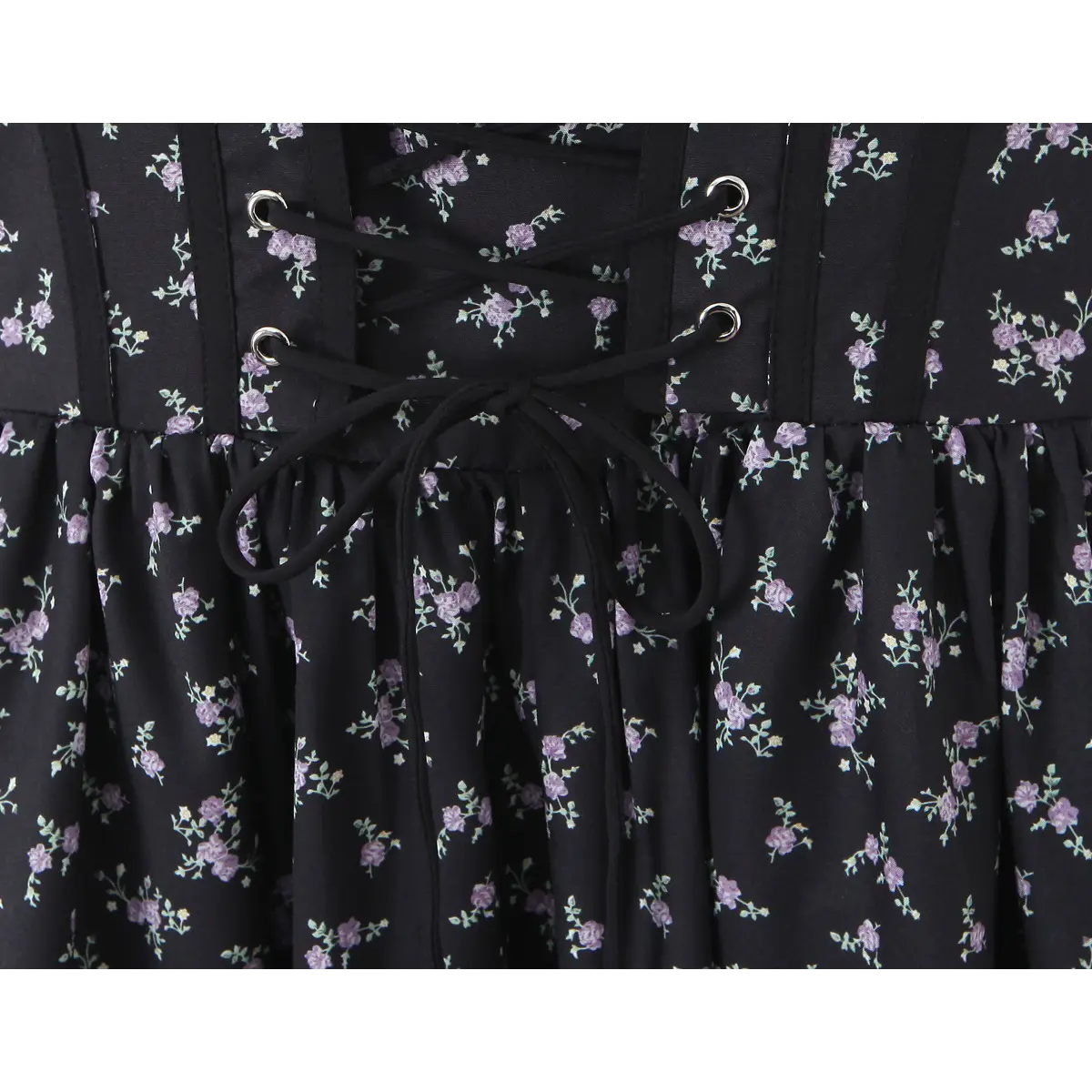 Full back view lace-up corset floral short dress