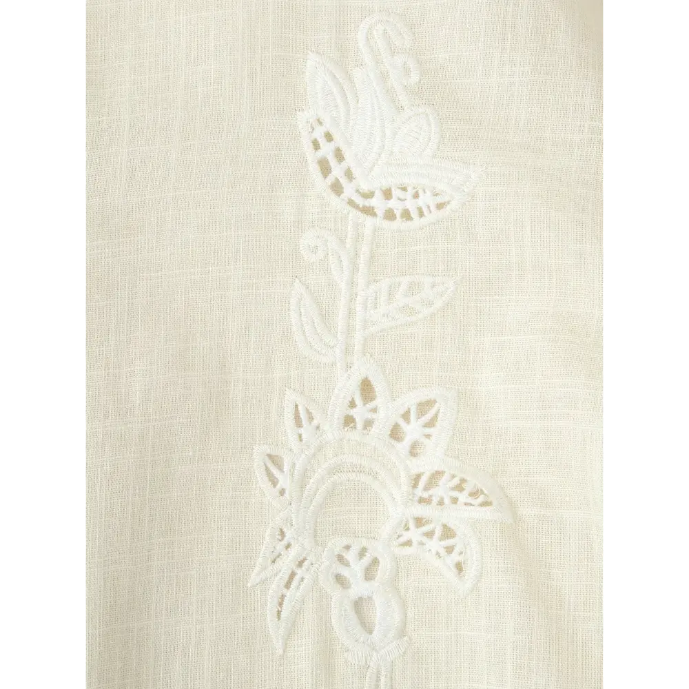Close-up of vertical floral cutwork embroidery panel