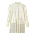 Floral cutwork fringe stand collar tunic blouse, front flat lay