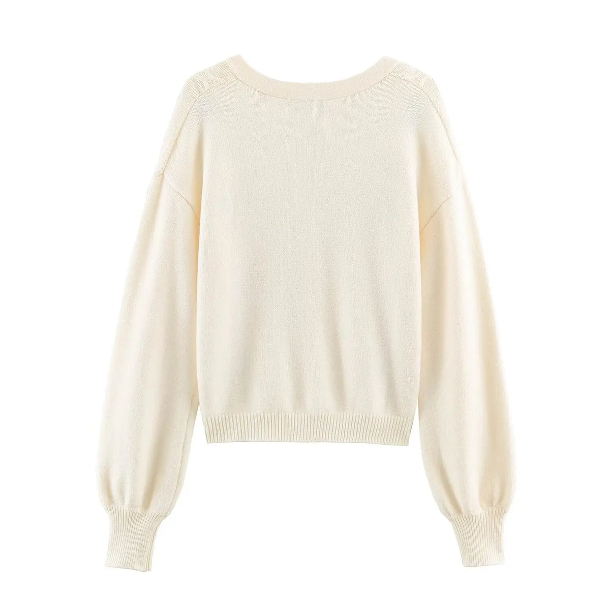 Cream floral embroidered diamond knit cardigan, back flat lay