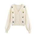 Cream floral embroidered diamond knit cardigan, front flat lay