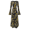 Front flat lay of floral print bell sleeve midi dress