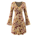 Front flat lay of floral print bell sleeve mini dress